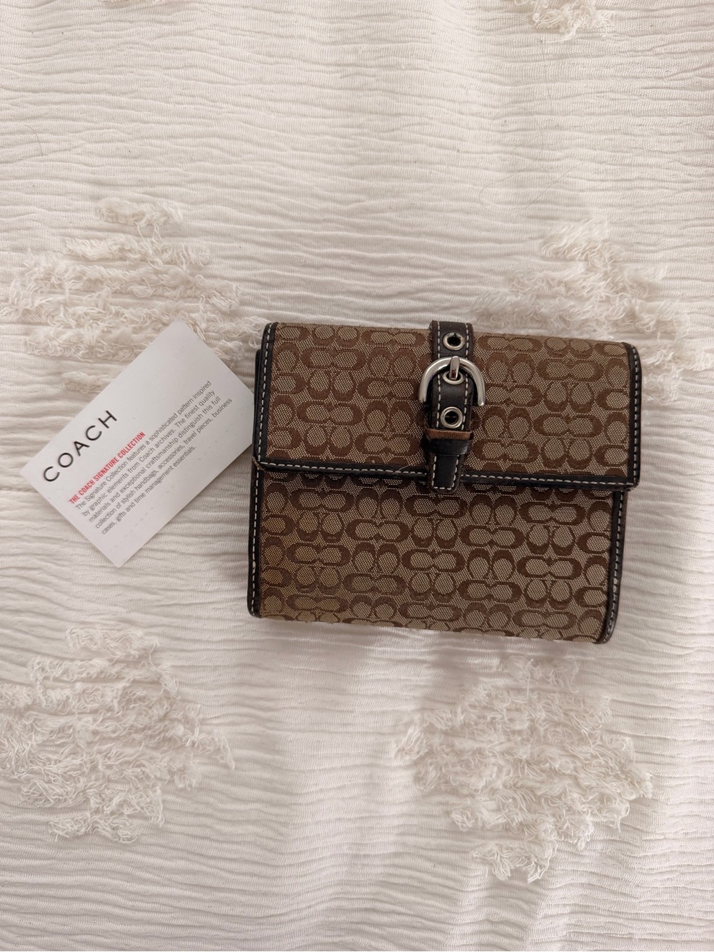 Coach Brown Signature Canvas Buckle Wallet